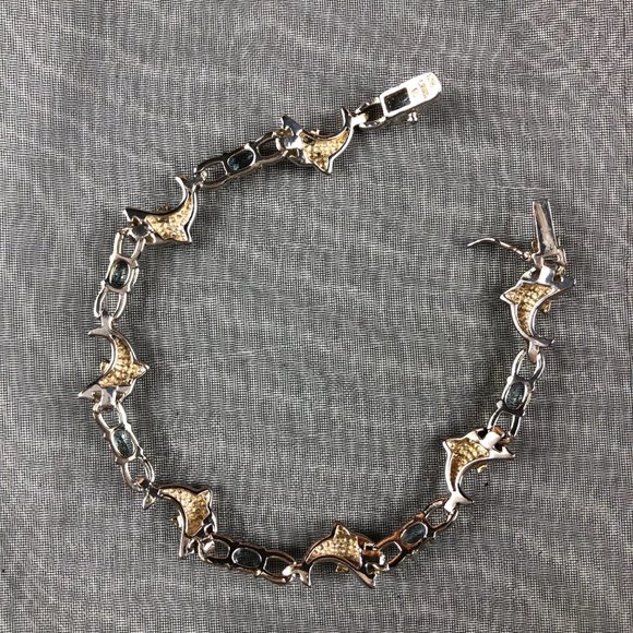 Macy’s Sterling Silver 925 Aqua Marine Dolphin Bracelet Coastal Glamcore Dainty - Picture 11 of 14